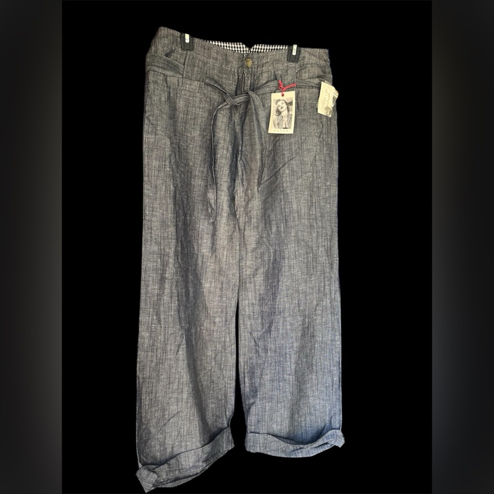NWT Guess loose linen blend wide leg trouser pants deep marine color Size 30